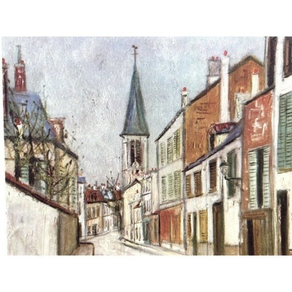 Vintage Maurice Utrillo Eglise‎ De Strins (Seine) Lithograph Print Signed 11x13 - Picture 4 of 5